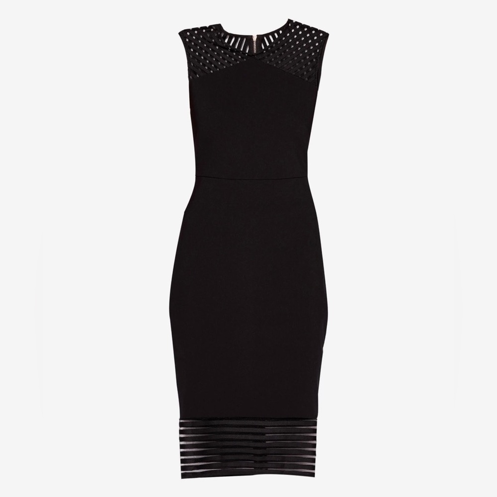 Ted Baker London Black Midi Dress with Sheer Stripes